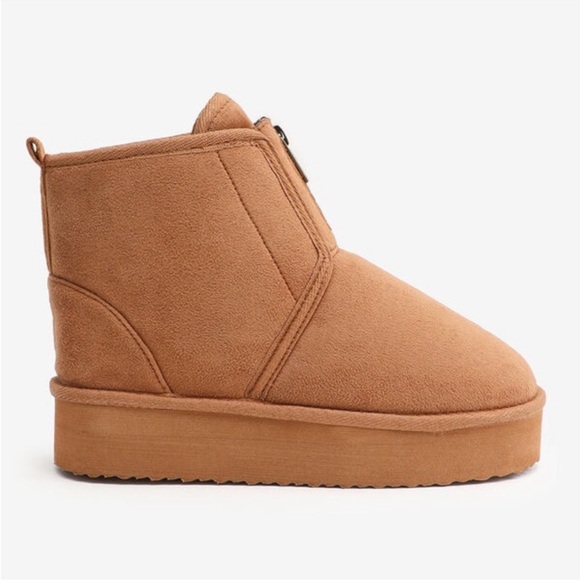 NWOT - Tan Suede Platform Ankle Boots with Zipper - Picture 2 of 7